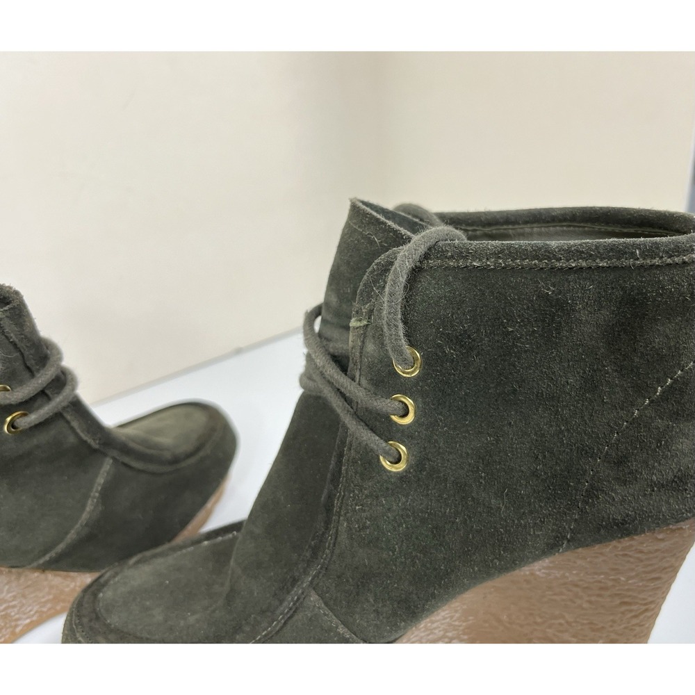 Michael Kors Size 8 Wedge Booties Green Gray Suede Lace-Up Platform Ankle Great! - Picture 12 of 16